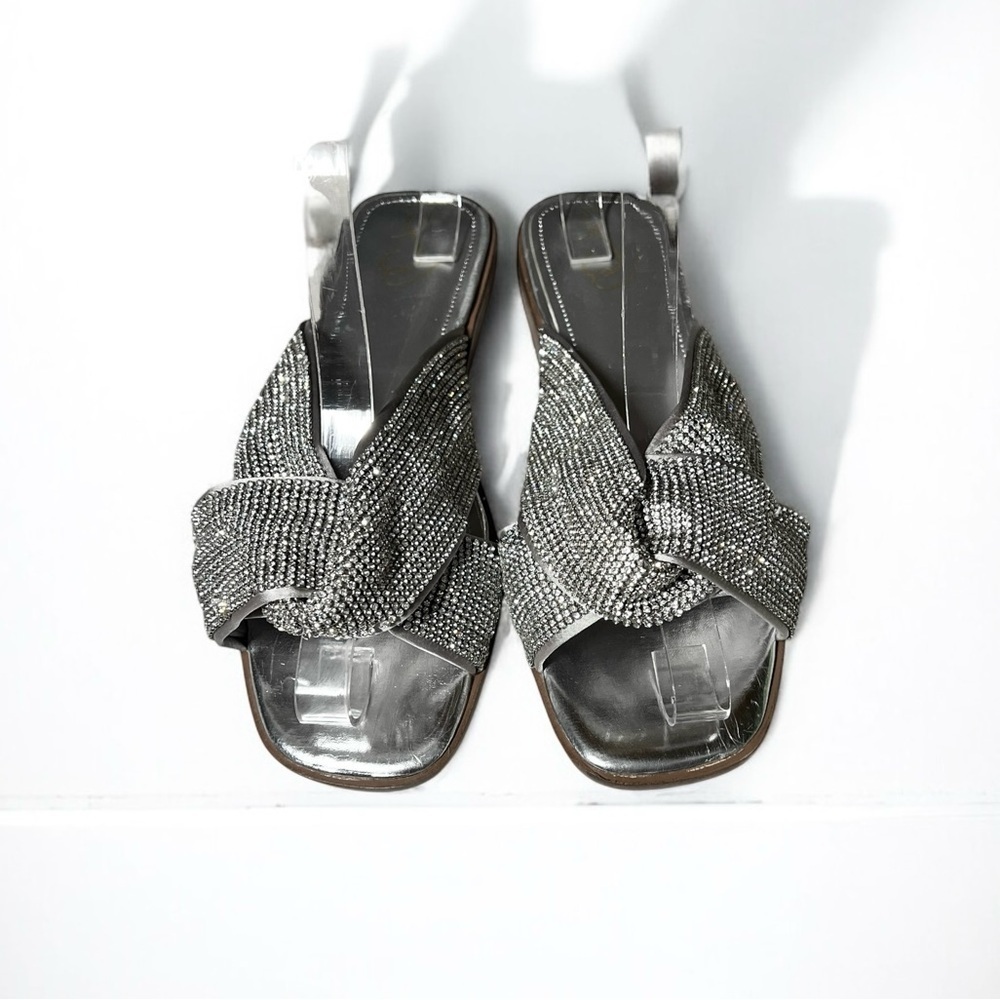 🌻NEW NWOT Sam Edelman Issie Silver Embellished Knotted Slide Sandals Size 8.5